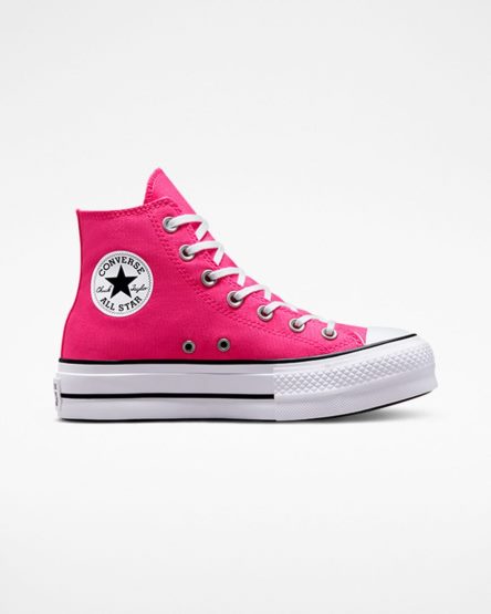 Sapatos Plataforma Converse Chuck Taylor All Star Lift Lona Cano Alto Feminino Rosa Pretas Branco | PT I0T0P73